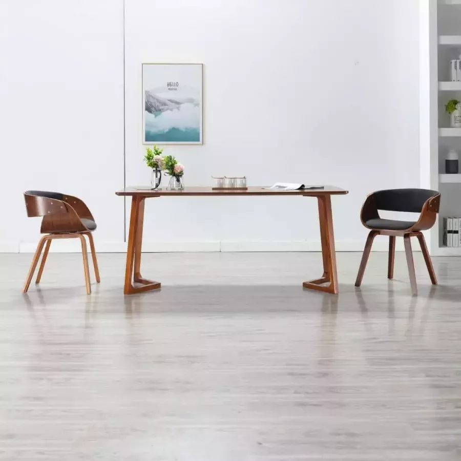Prolenta Premium Eetkamerstoelen 2 st gebogen hout en stof grijs