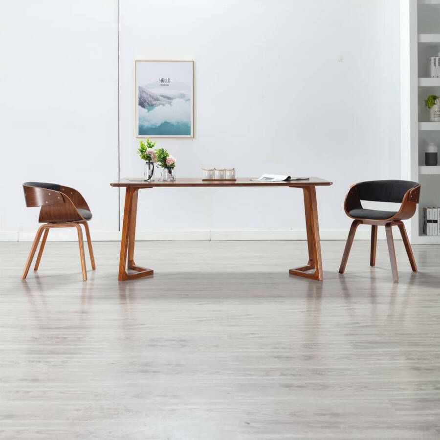 Prolenta Premium Eetkamerstoelen 2 st gebogen hout en stof grijs