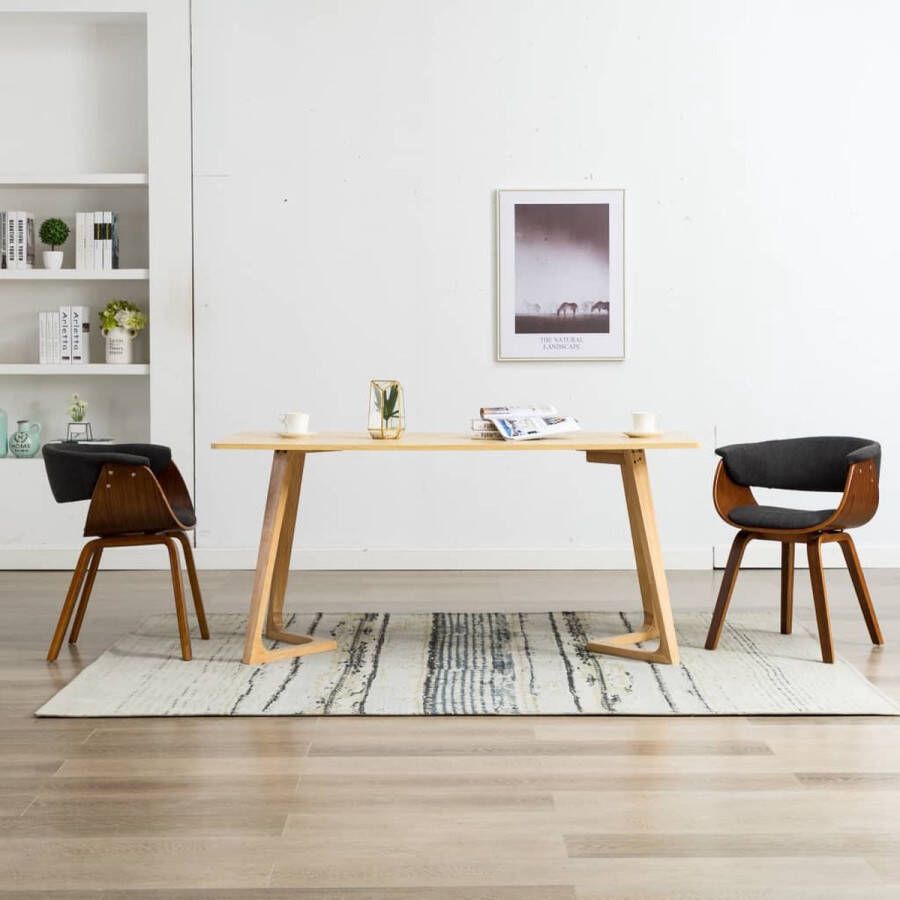 Prolenta Premium Eetkamerstoelen 2 st gebogen hout en stof grijs