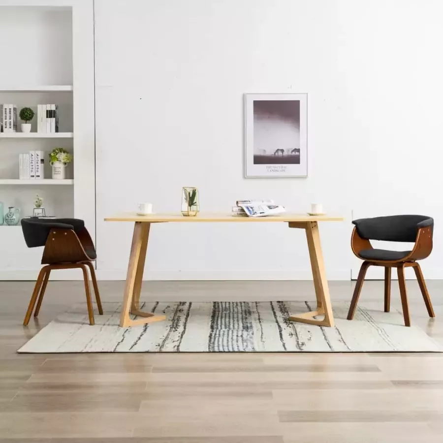 Prolenta Premium Eetkamerstoelen 2 st gebogen hout en stof grijs