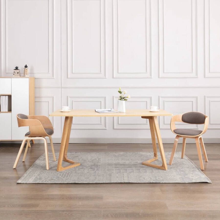 Prolenta Premium Eetkamerstoelen 2 st gebogen hout en stof taupe