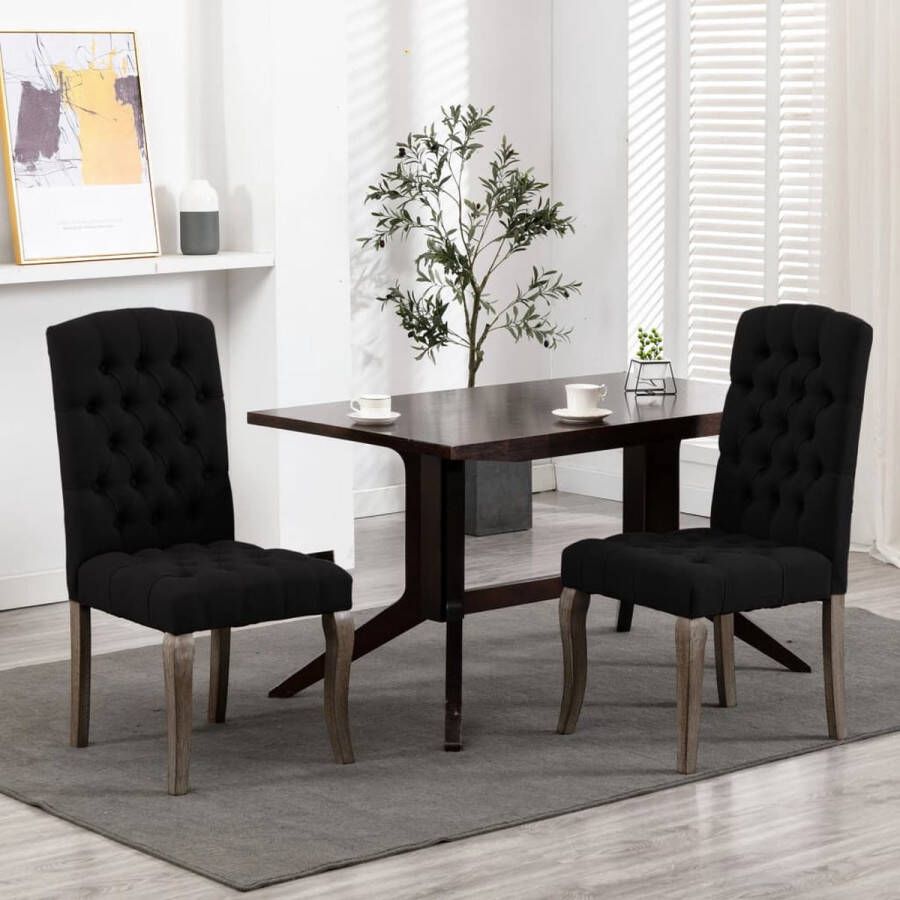 Prolenta Premium Eetkamerstoelen 2 st linnen-look stof zwart