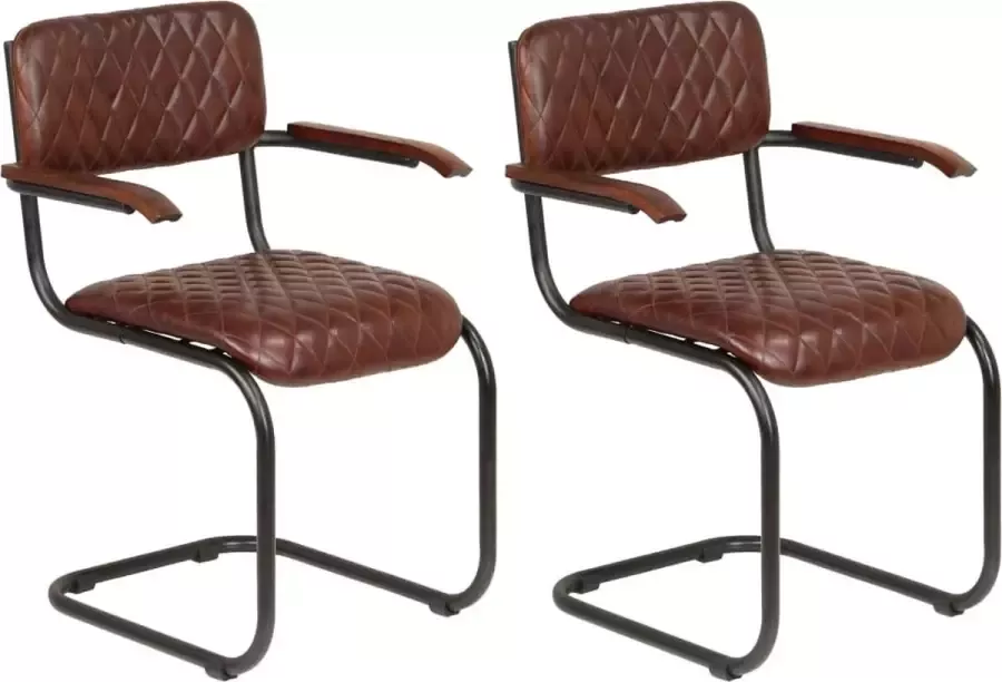 Prolenta Premium Eetkamerstoelen 2 st met armleuningen echt leer bruin