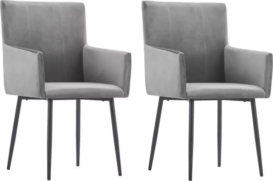 Prolenta Premium Eetkamerstoelen 2 st met armleuningen fluweel grijs