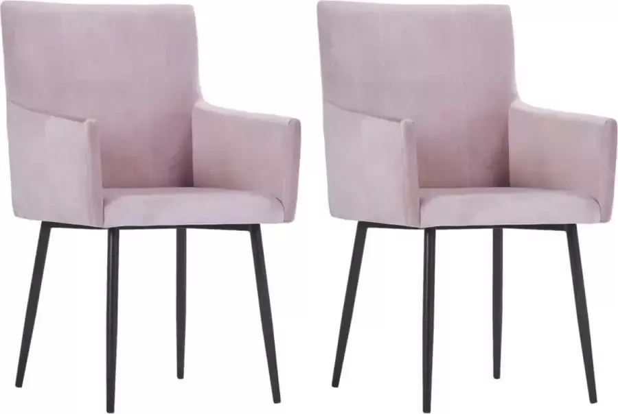 Prolenta Premium Eetkamerstoelen 2 st met armleuningen fluweel roze