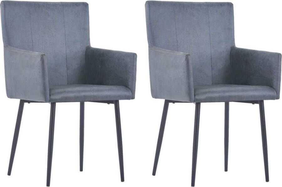 Prolenta Premium Eetkamerstoelen 2 st met armleuningen kunstsuède grijs