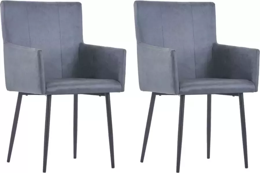 Prolenta Premium Eetkamerstoelen 2 st met armleuningen kunstsuède grijs