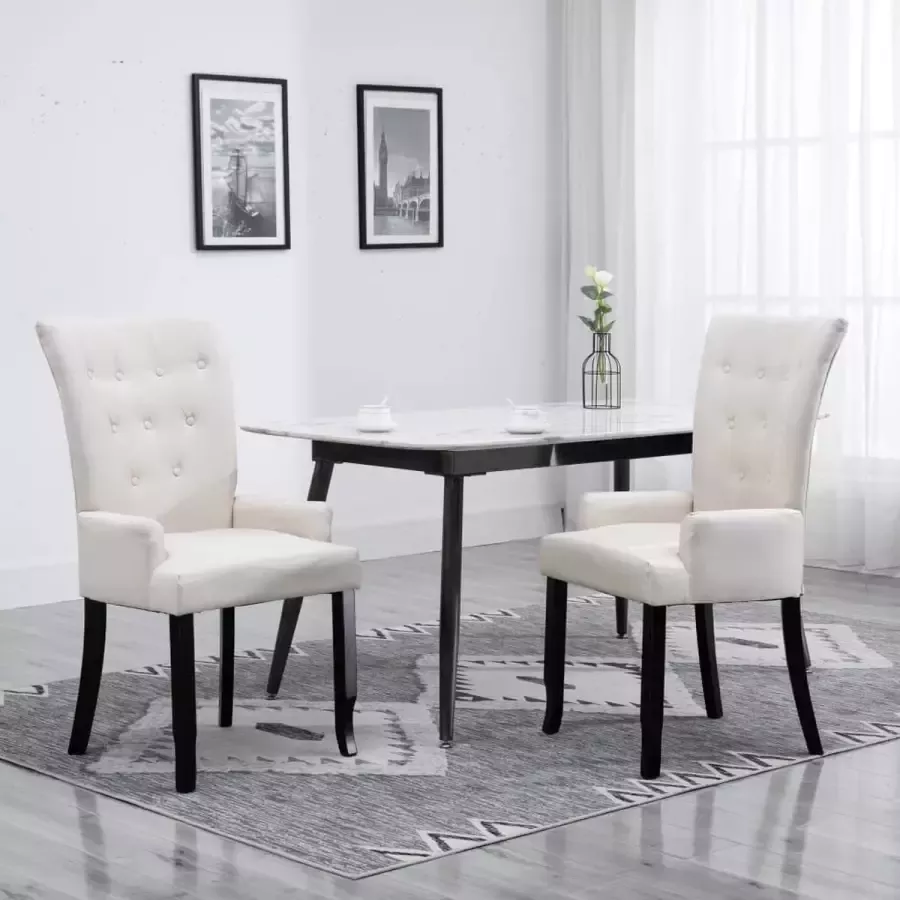 Prolenta Premium Eetkamerstoelen 2 st met armleuningen stof beige
