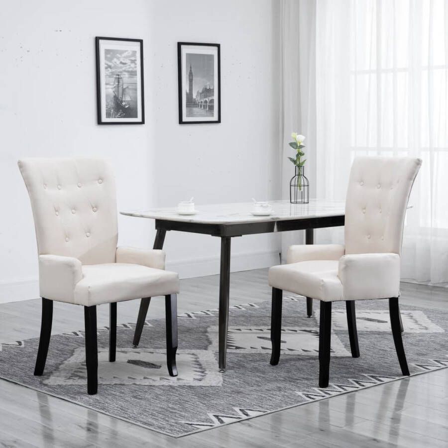 Prolenta Premium Eetkamerstoelen 2 st met armleuningen stof beige
