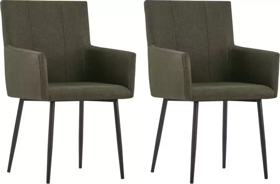 Prolenta Premium Eetkamerstoelen 2 st met armleuningen stof bruin