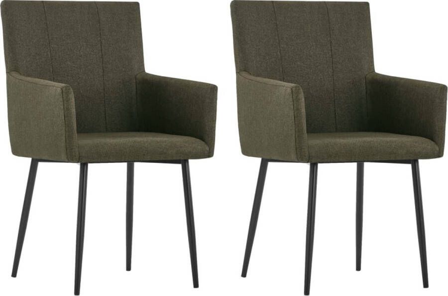 Prolenta Premium Eetkamerstoelen 2 st met armleuningen stof bruin