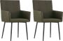 Prolenta Premium Eetkamerstoelen 2 st met armleuningen stof bruin - Thumbnail 1