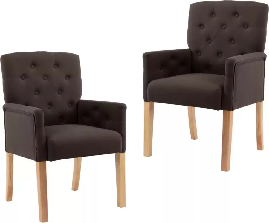 Prolenta Premium Eetkamerstoelen 2 st met armleuningen stof bruin