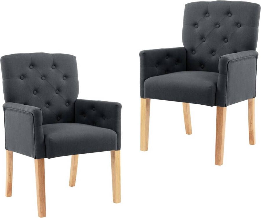 Prolenta Premium Eetkamerstoelen 2 st met armleuningen stof grijs