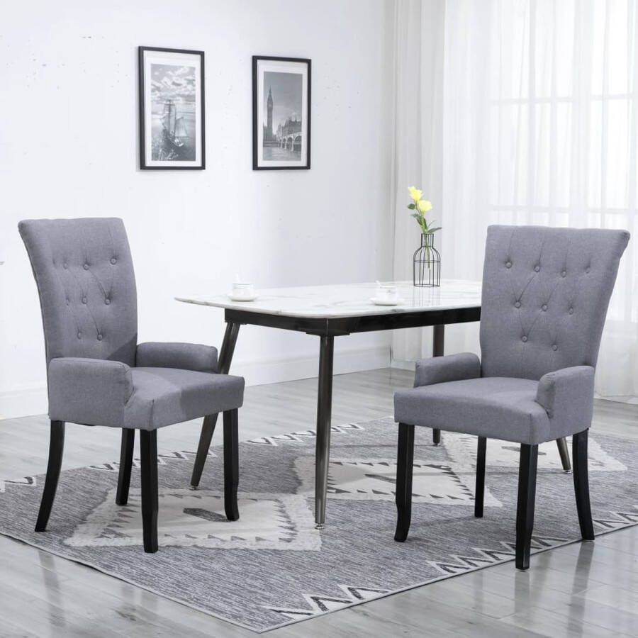 Prolenta Premium Eetkamerstoelen 2 st met armleuningen stof lichtgrijs