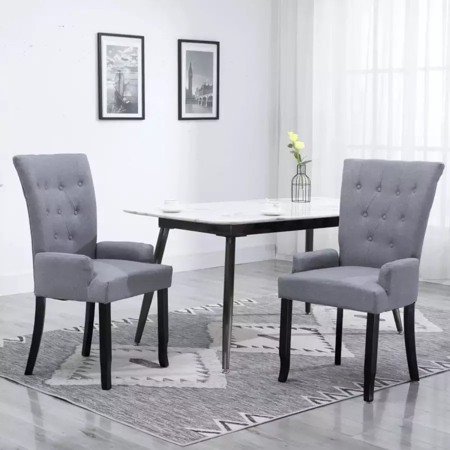 Prolenta Premium Eetkamerstoelen 2 st met armleuningen stof lichtgrijs