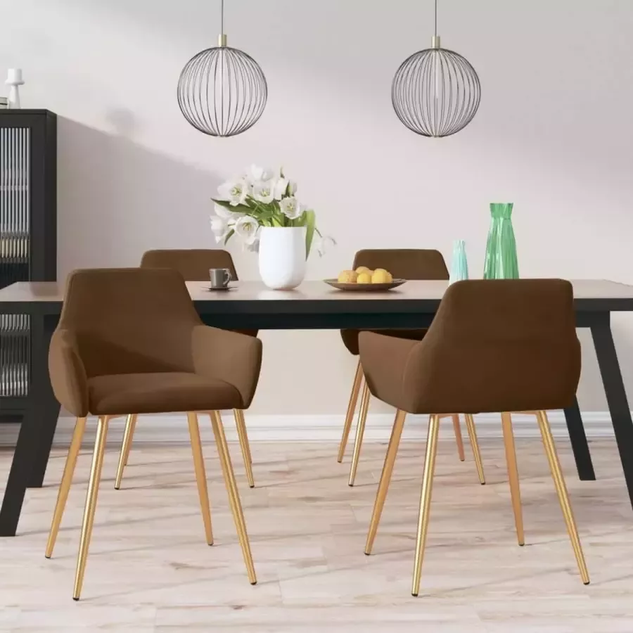 Prolenta Premium Eetkamerstoelen 4 st fluweel bruin