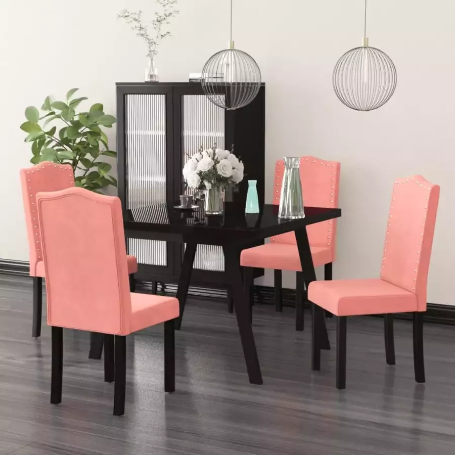 ForYou Prolenta Premium Eetkamerstoelen 4 st fluweel roze - Foto 2