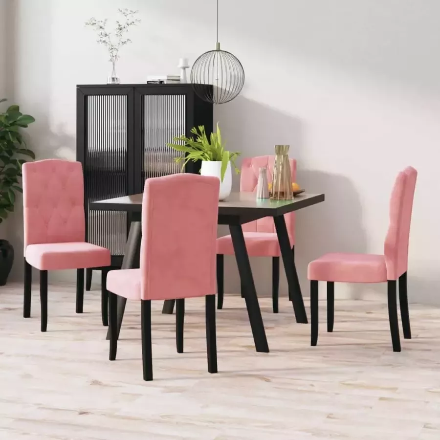 ForYou Prolenta Premium Eetkamerstoelen 4 st fluweel roze - Foto 7