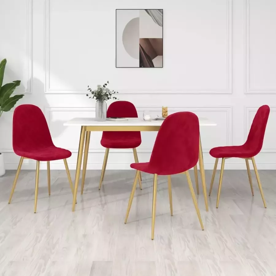 Prolenta Premium Eetkamerstoelen 4 st fluweel wijnrood