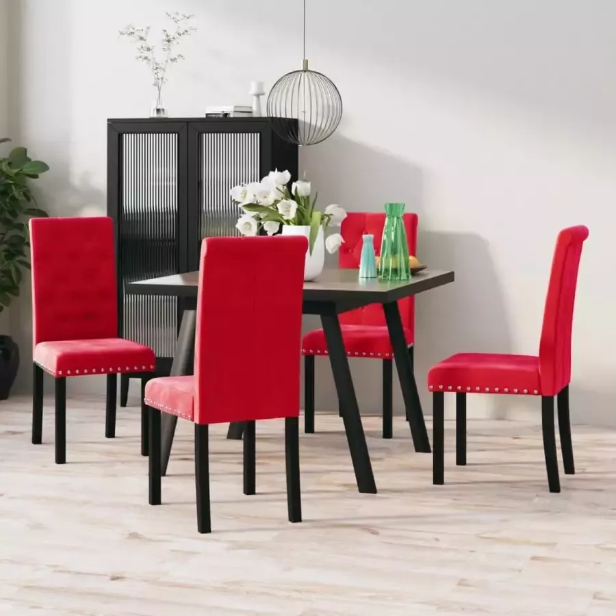 Prolenta Premium Eetkamerstoelen 4 st fluweel wijnrood