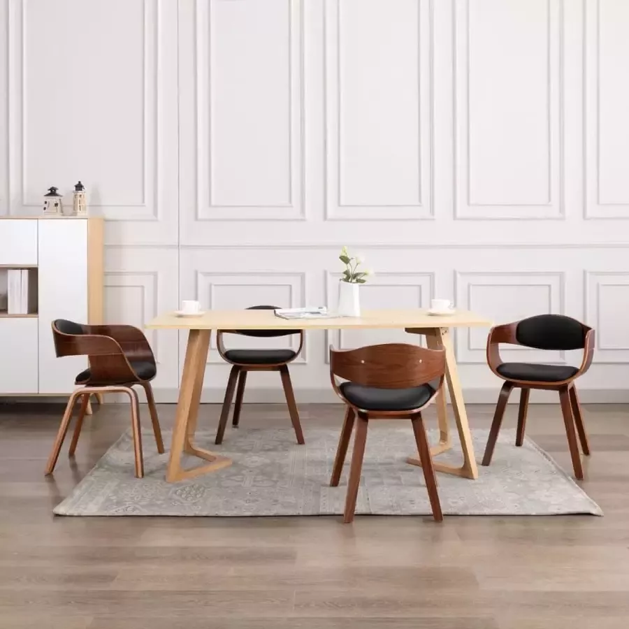 Prolenta Premium Eetkamerstoelen 4 st gebogen hout en kunstleer