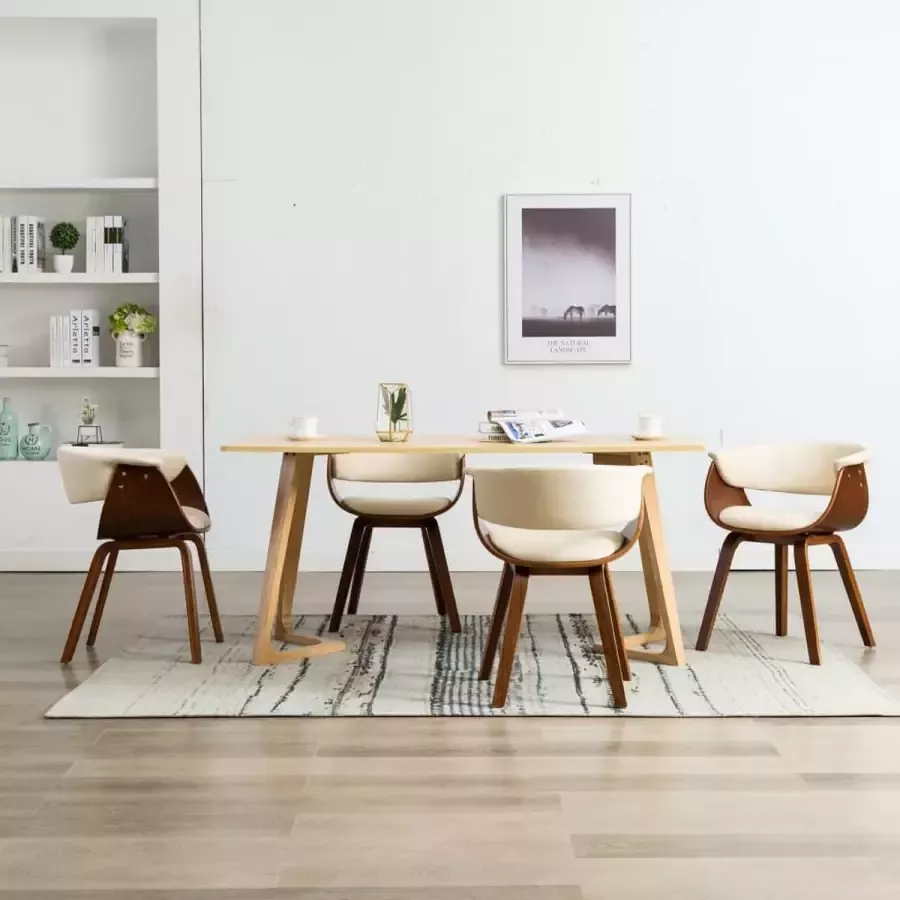 Prolenta Premium Eetkamerstoelen 4 st gebogen hout en kunstleer crème