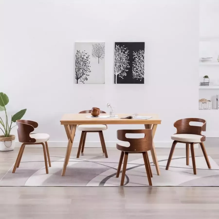 Prolenta Premium Eetkamerstoelen 4 st gebogen hout en kunstleer crème