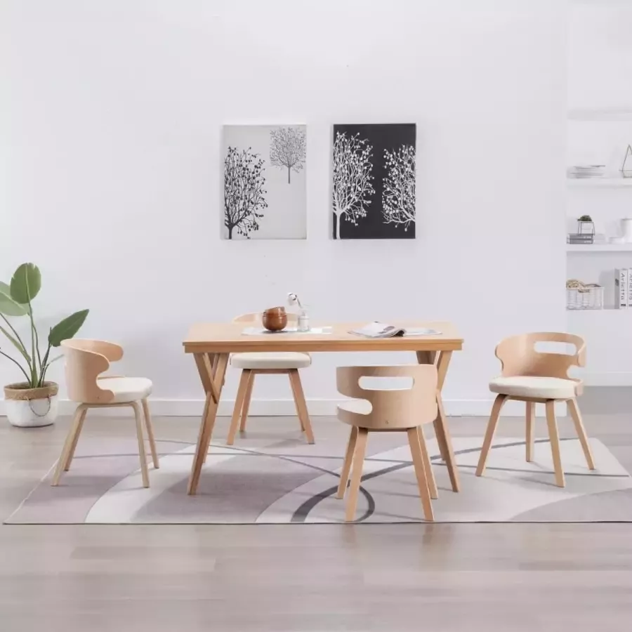 Prolenta Premium Eetkamerstoelen 4 st gebogen hout en kunstleer crème