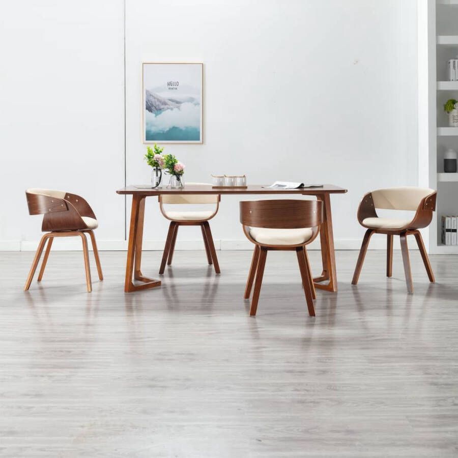 Prolenta Premium Eetkamerstoelen 4 st gebogen hout en kunstleer crème