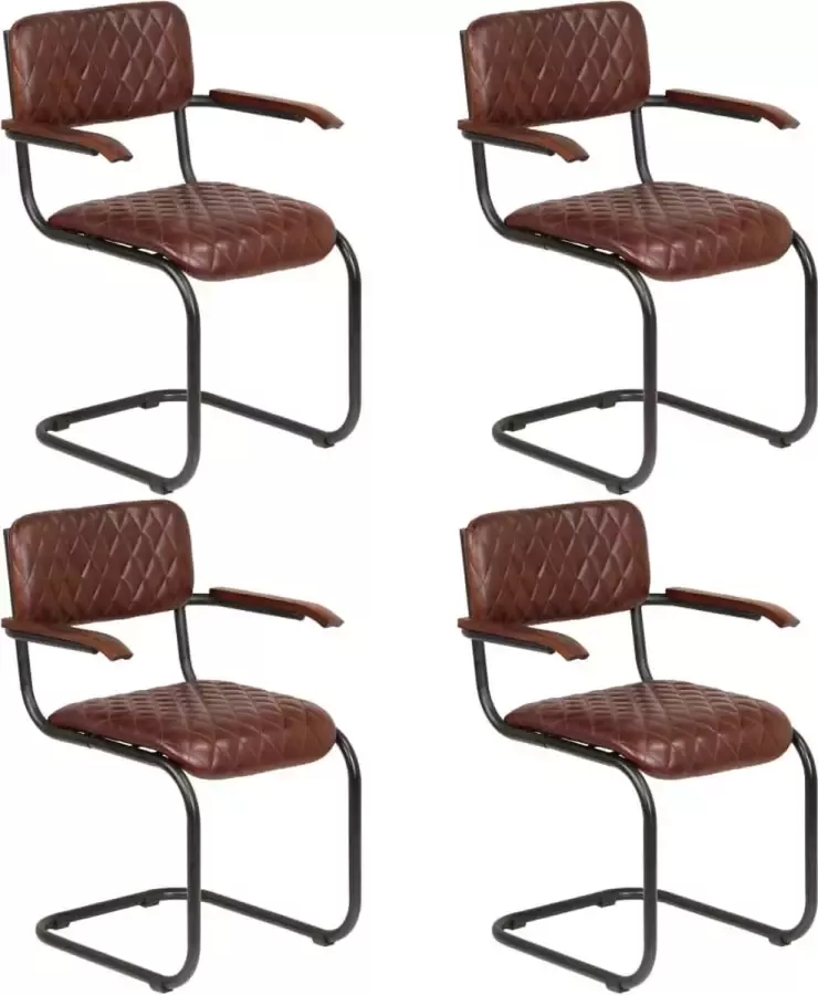 Prolenta Premium Eetkamerstoelen 4 st met armleuningen echt leer bruin