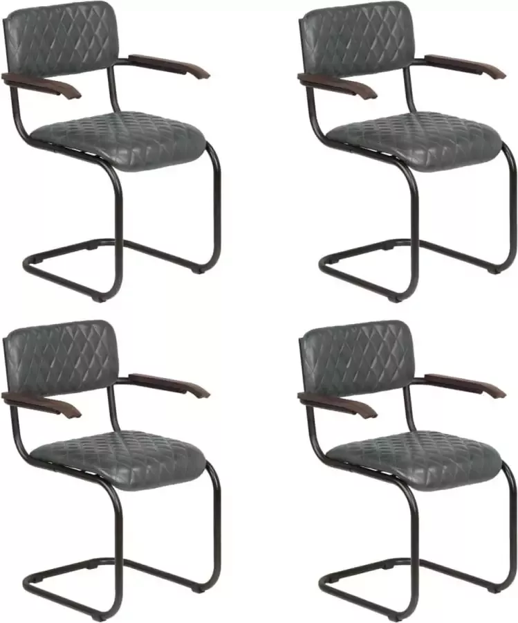 Prolenta Premium Eetkamerstoelen 4 st met armleuningen echt leer grijs