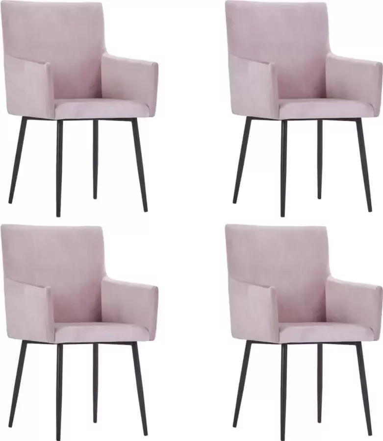 Prolenta Premium Eetkamerstoelen 4 st met armleuningen fluweel roze