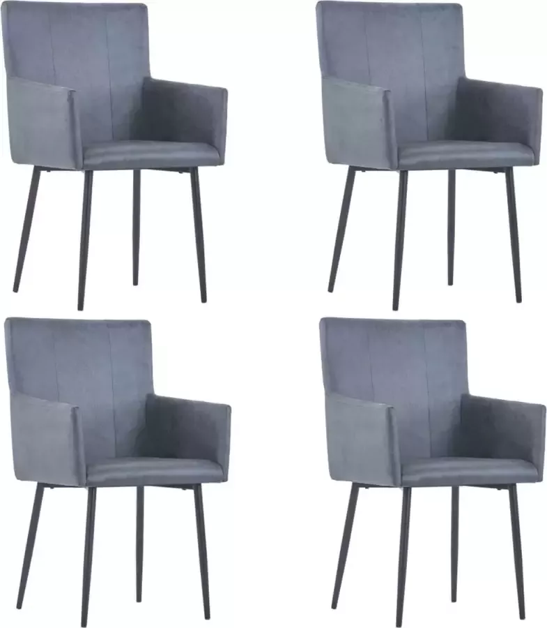 Prolenta Premium Eetkamerstoelen 4 st met armleuningen kunstsuède grijs