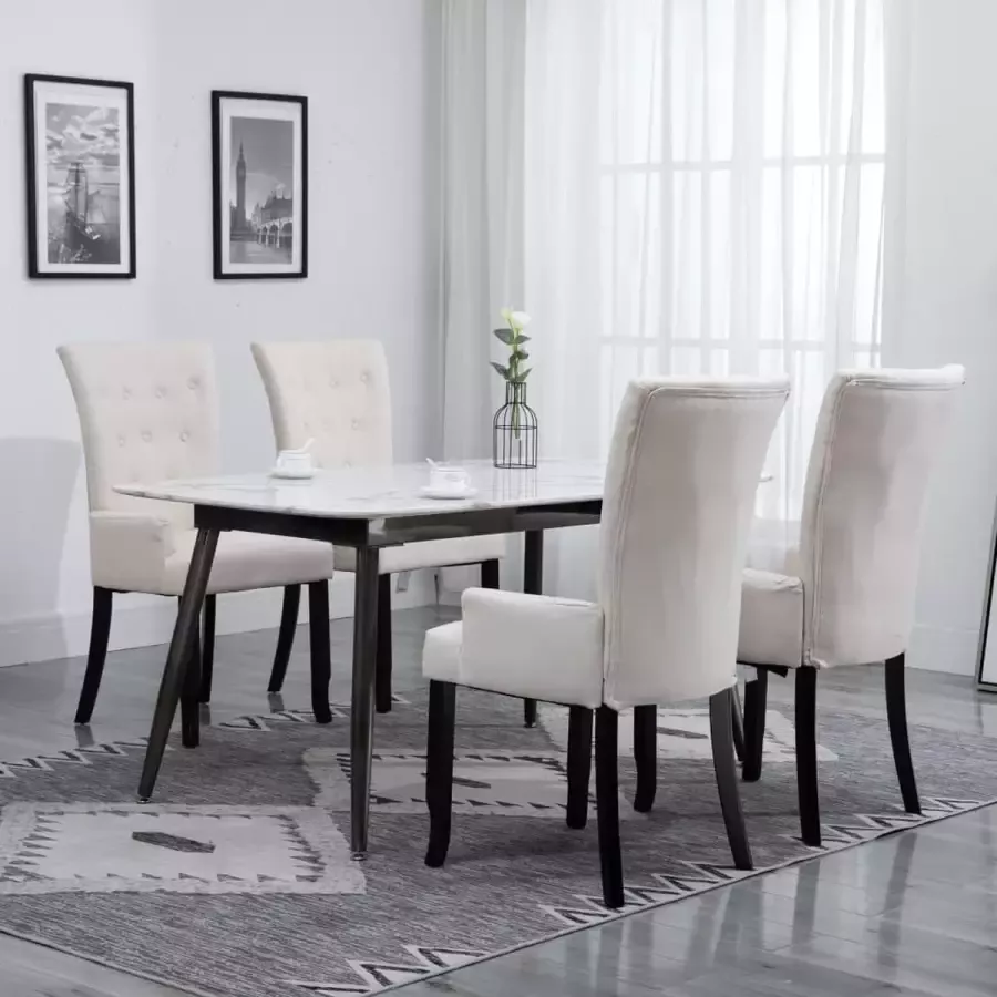 Prolenta Premium Eetkamerstoelen 4 st met armleuningen stof beige