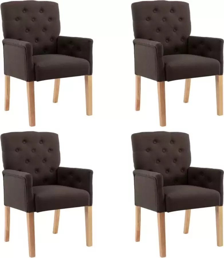 Prolenta Premium Eetkamerstoelen 4 st met armleuningen stof bruin