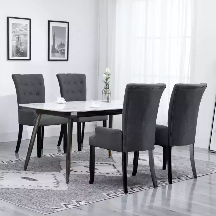 ForYou Prolenta Premium Eetkamerstoelen 4 st met armleuningen stof donkergrijs