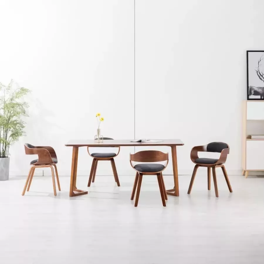 Prolenta Premium Eetkamerstoelen 4 st stof en gebogen hout donkergrijs - Foto 2