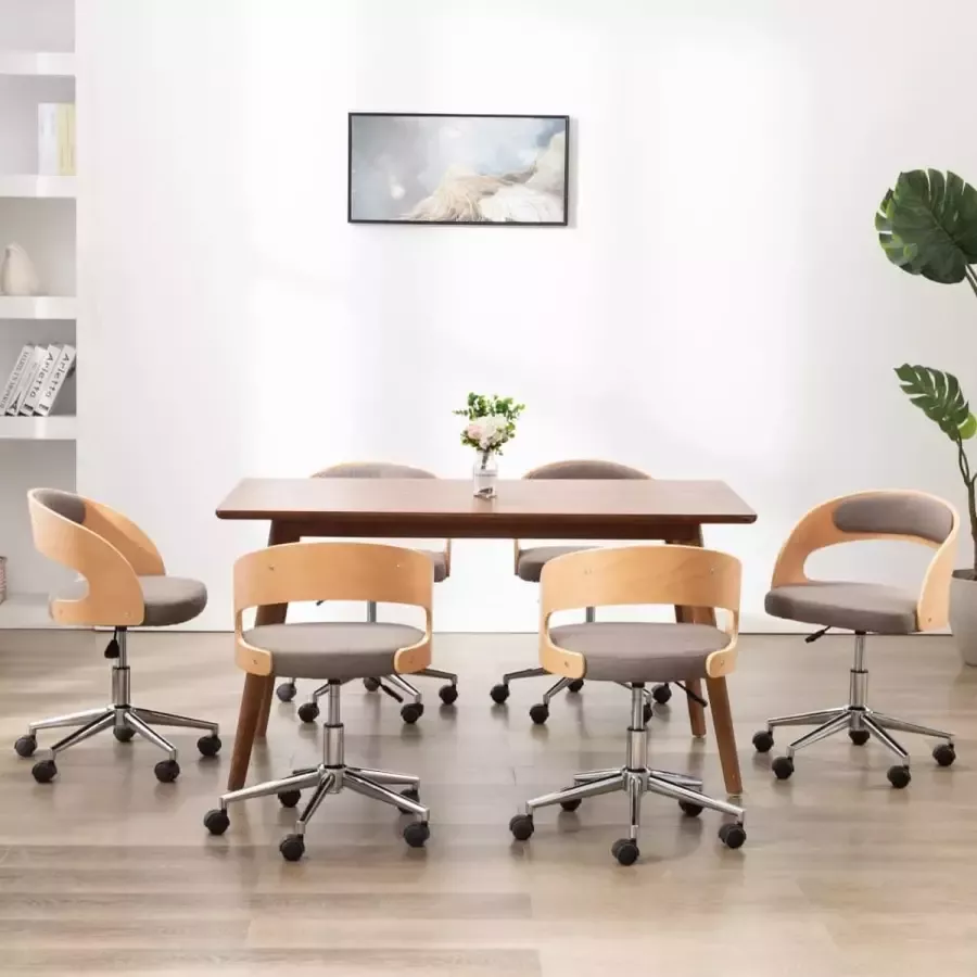 ForYou Prolenta Premium Eetkamerstoelen 6 st draaibaar gebogen hout en stof taupe