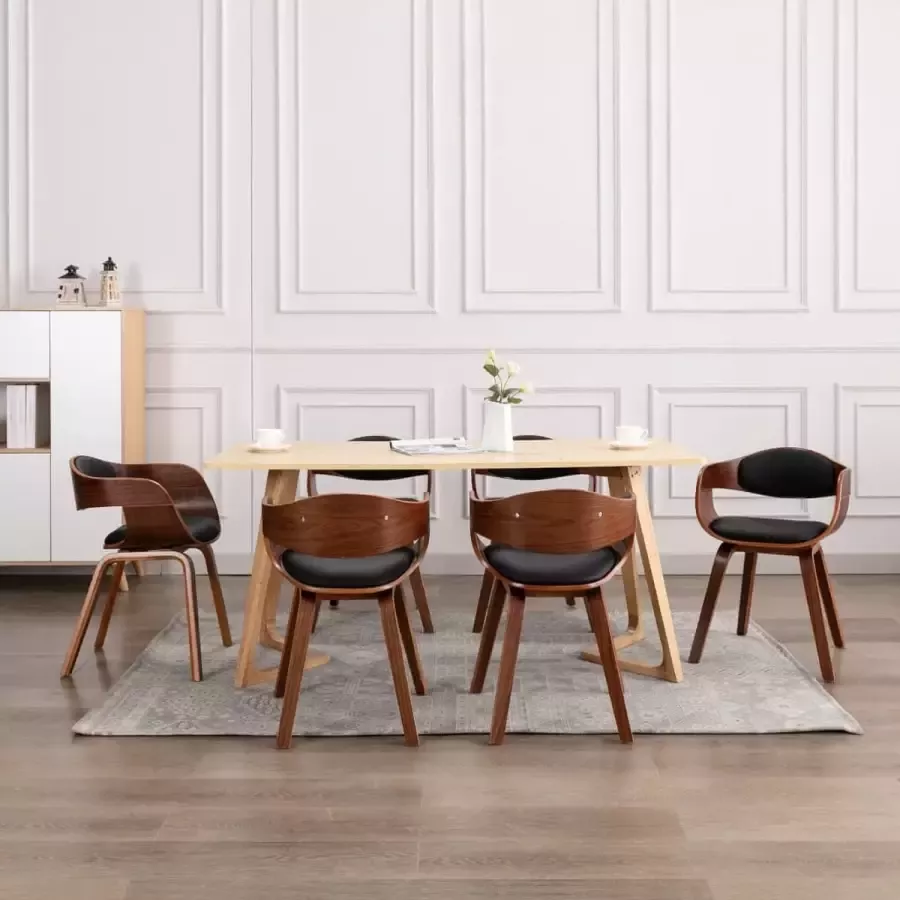 Prolenta Premium Eetkamerstoelen 6 st gebogen hout en kunstleer