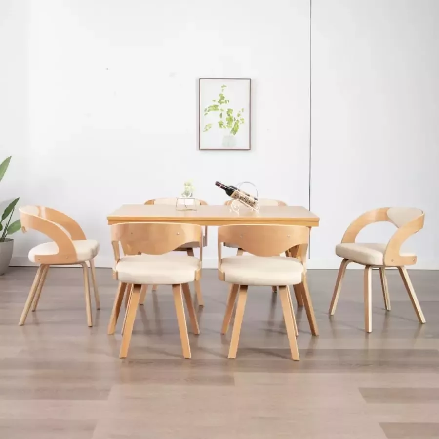 ForYou Prolenta Premium Eetkamerstoelen 6 st gebogen hout en kunstleer crème - Foto 4