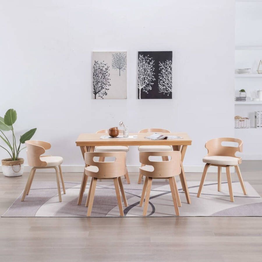 Prolenta Premium Eetkamerstoelen 6 st gebogen hout en kunstleer crème