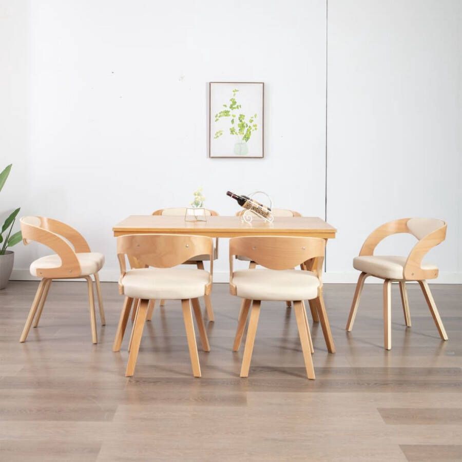 Prolenta Premium Eetkamerstoelen 6 st gebogen hout en kunstleer crème