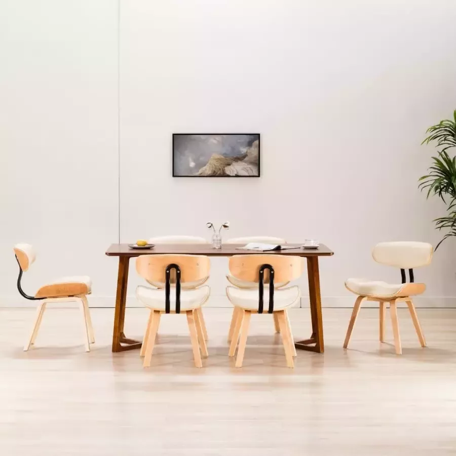 ForYou Prolenta Premium Eetkamerstoelen 6 st gebogen hout en kunstleer crème - Foto 5