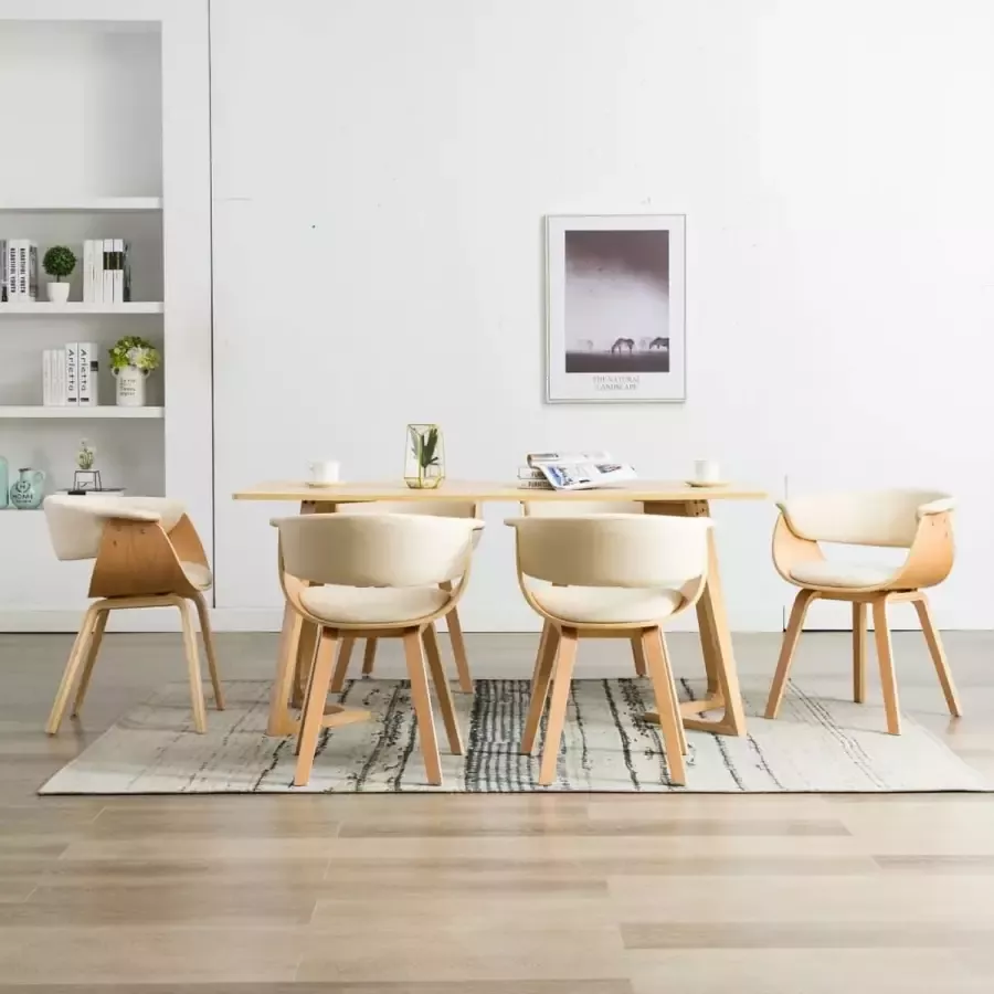 ForYou Prolenta Premium Eetkamerstoelen 6 st gebogen hout en kunstleer crème