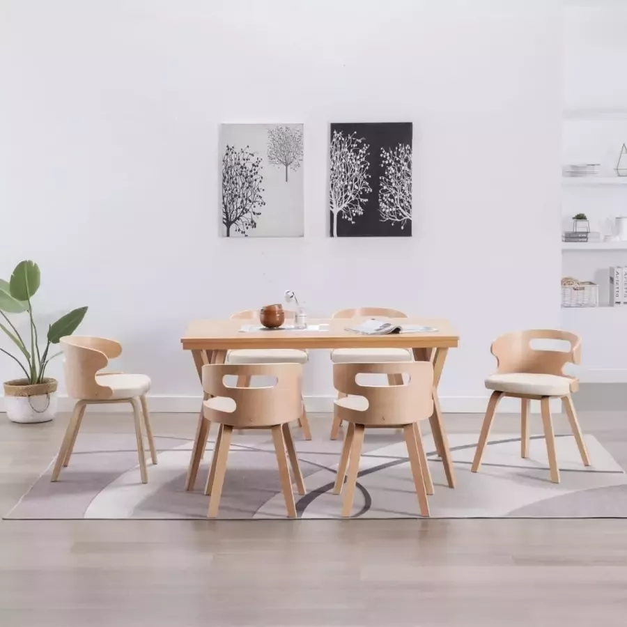 ForYou Prolenta Premium Eetkamerstoelen 6 st gebogen hout en kunstleer crème - Foto 7