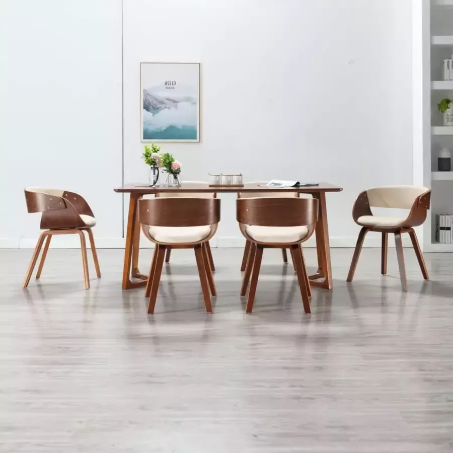 ForYou Prolenta Premium Eetkamerstoelen 6 st gebogen hout en kunstleer crème