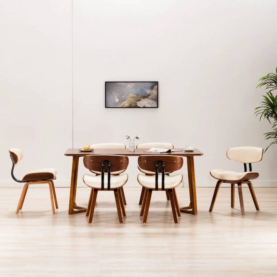 Prolenta Premium Eetkamerstoelen 6 st gebogen hout en kunstleer crème