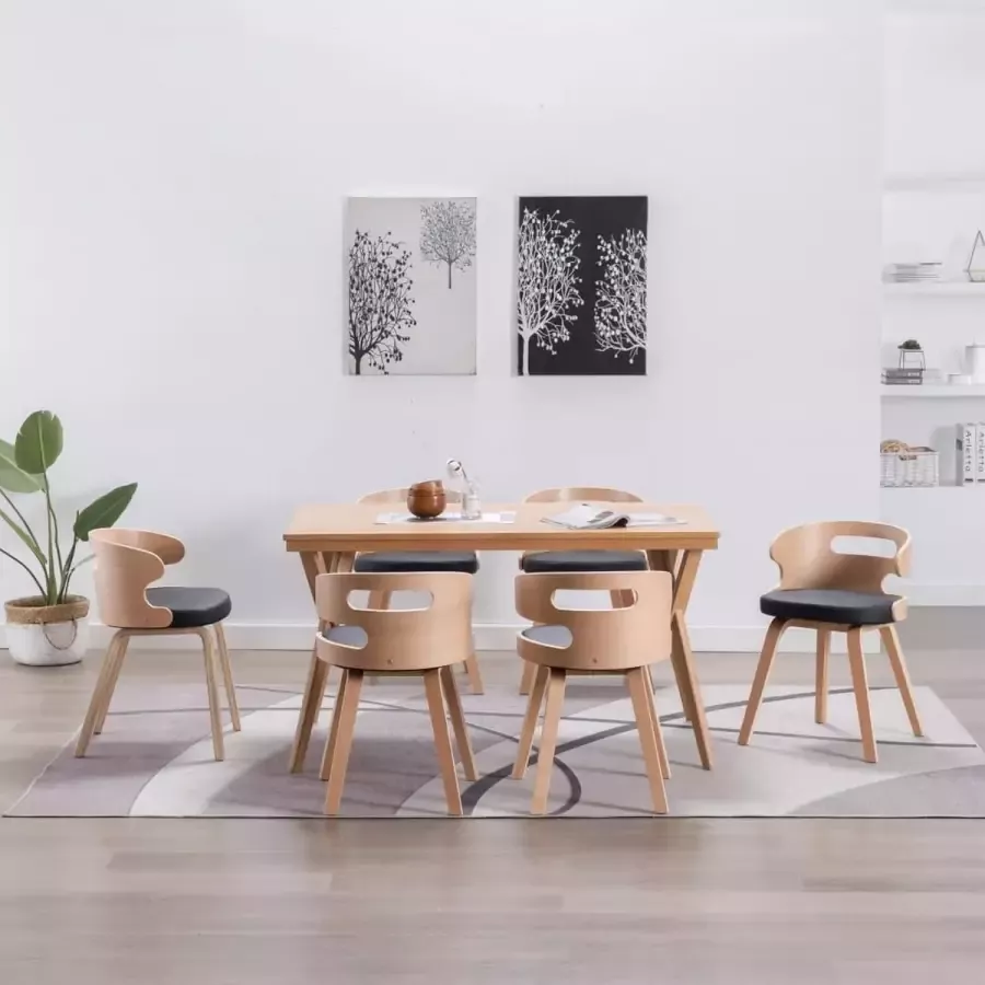 Prolenta Premium Eetkamerstoelen 6 st gebogen hout en kunstleer zwart