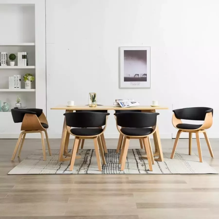 Prolenta Premium Eetkamerstoelen 6 st gebogen hout en kunstleer zwart